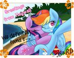  absurd_res ambris beach couple cutie_mark duo english_text equine eyes_closed female friendship_is_magic hair hi_res horn kissing lesbian mammal multi-colored_hair my_little_pony one_eye_closed palm_tree pegasus purple_hair rainbow_dash_(mlp) rainbow_hair sand sea seaside text tree twilight_sparkle_(mlp) unicorn water wings wink 