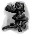  aeromorph breasts butt engine female green_eyes kneeling living_aircraft looking_at_viewer looking_at_viwer missile nipples ranged_weapon solo weapon 