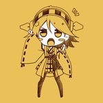 blush_stickers chibi detached_sleeves hairband hiei_(kantai_collection) japanese_clothes kantai_collection kouji_(campus_life) long_sleeves lowres monochrome nontraditional_miko pantyhose ribbon_trim solo wide_sleeves yellow 