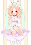  &#12365;&#12356;&#12385; ??? anthro blonde_hair bow breasts clothed clothing female flower hair hi_res lagomorph long_ears looking_at_viewer mammal nipples rabbit sitting small_breasts small_nipples solo 