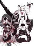  aircraft airfield_hime airplane arrow blood bow_(weapon) breasts eighth_note horns kantai_collection long_hair monster_girl musical_note ogawa_shou pale_skin red_eyes runway shinkaisei-kan sketch small_breasts solo spoken_musical_note toy weapon white_hair 