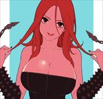  :p alternate_costume alternate_hair_color alternate_hairstyle black_dress black_nails bracelet breasts cleavage dress ieung-isegae jewelry large_breasts league_of_legends long_hair looking_at_viewer nail_polish pentakill pentakill_sona red_eyes red_hair smile solo sona_buvelle spiked_bracelet spikes strapless strapless_dress tongue tongue_out 