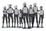  anbu black_hair choco-black gloves hatake_kakashi katana long_hair male_focus mask monochrome multiple_boys naruto naruto_(series) naruto_shippuuden ninja scar sword uchiha_itachi weapon yamato_(naruto) younger 