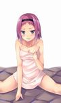  arios_(orochi_yuta) black_hairband blue_eyes blush breasts cleavage gokukoku_no_brynhildr hairband highres kazumi_schlierenzauer looking_at_viewer medium_breasts naked_towel naughty_face open_mouth pink_hair short_hair smirk solo towel 