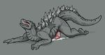  clenched_teeth cum dragon erection eyes_closed feral godzilla godzilla_(series) kaiju male monster penis reptile scales scalie solo spines teeth thejigglymonster 