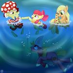  amber_eyes apple_bloom_(mlp) applejack_(mlp) big_macintosh_(mlp) blonde_hair bow bubble clothing cutie_mark equine female freckles friendship_is_magic granny_smith_(mlp) green_eyes grey_hair group hair high_five horse inflatable_ring male mammal my_little_pony pony red_hair shark_fin snorkel swanlullaby swimming swimsuit two_tone_hair underwater water white_hair 