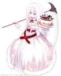  :3 artist_name babylon_(game) bad_id bad_pixiv_id cake capriccio cross dress flower food fruit fur_trim gloves hair_between_eyes hat headdress long_hair looking_at_viewer merry_christmas over_shoulder polearm red_eyes rose santa_costume santa_hat scythe simple_background skull smile smirk snowman solo strawberry tsurime weapon white white_background white_dress white_flower white_gloves white_hair white_rose white_skin 