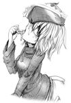  alternate_costume blush cum cum_in_mouth cum_on_tongue facial greyscale harusame_(unmei_no_ikasumi) hat lunasa_prismriver monochrome sweater tongue tongue_grab tongue_out touhou 