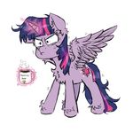 :d coffee cup cutie_mark english_text equine female friendship_is_magic glowing hair horn ichibangravity levitation magic mammal messy_hair multi-colored_hair my_little_pony plain_background purple_eyes purple_hair solo sparkles standing steam text twilight_sparkle_(mlp) white_background winged_unicorn wings 