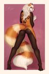  blue_eyes brown_fur butt canine female fox fur hair hybrid looking_at_viewer mammal nude open_mouth orange_fur pussy red_panda redd solo tan_fur vampi white_hair 