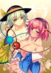  bad_id bad_pixiv_id bare_shoulders blush breasts cover cover_page doujin_cover green_hair hairband hat heart jonylaser komeiji_koishi komeiji_satori large_breasts multiple_girls nipples pink_eyes pink_hair short_hair third_eye touhou yellow_eyes 