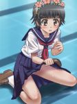  black_hair brown_eyes school_uniform skirt skirt_lift swimsuit to_aru_kagaku_no_railgun to_aru_majutsu_no_index uiharu_kazari 