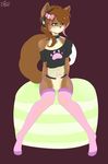  anthro balls blacky-moon blush bow canine clothed clothing erection girly green_eyes hair hair_bow hi_res legwear long_hair looking_away male mammal penis sitting sky_(character) stockings uncut 