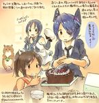  artist_self-insert blue_hair brown_eyes brown_hair cake chocolate_cake colored_pencil_(medium) cutting dated elbow_gloves eyepatch food food_on_face gloves hat hat_removed headgear headwear_removed i-401_(kantai_collection) kantai_collection kirisawa_juuzou knife long_hair multiple_girls non-human_admiral_(kantai_collection) numbered ponytail purple_hair school_uniform serafuku short_hair skirt suzukaze_(kantai_collection) tenryuu_(kantai_collection) thighhighs traditional_media translation_request twitter_username yellow_eyes 