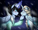  blush duo elsa equine evil_elsa evil_twin female frozen frozen_(movie) hair horn mammal my_little_frozen my_little_pony namygaga queen_elsa_(frozen) snow teeth winged_unicorn wings 