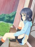  black_hair black_legwear blue_eyes folded_hair hair_rings hood hoodie komyaari long_hair nagi_no_asukara shiodome_miuna shorts twintails 