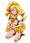  blonde_hair blush boots breasts breasts_outside collarbone cum cure_honey earrings eyelashes full_body hair_ornament hair_ribbon happinesscharge_precure! happy head_tilt high_heels highres jewelry kijinaka_mahiro knee_boots kneehighs kneeling large_breasts lips lipstick long_hair looking_at_viewer magical_girl makeup nipples no_panties oomori_yuuko precure pubic_hair pubic_hair_peek puffy_sleeves pussy ribbon simple_background skirt skirt_hold skirt_lift smile solo undressing vest white_background wide_ponytail wrist_cuffs yellow_eyes yellow_skirt 