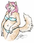  blue_eyes cat chest_tuft chubby cuddly ear_piercing eyewear facial_piercing feline female fur glasses hair lip_piercing looking_at_viewer mammal navel noxychu piercing pink_hair solo swimsuit tan_fur tuft 