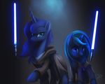  blue_eyes blue_fur blue_hair cloak clothing crossover equine female feral friendship_is_magic fur hair horn horse jedi lightsaber long_hair magic mammal my_little_pony original_character pony princess_luna_(mlp) raikoh-illust star_wars teal_eyes unicorn weapon winged_unicorn wings 