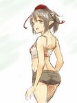  from_behind hat looking_at_viewer looking_back midriff open_mouth pointy_ears shameimaru_aya short_hair short_shorts shorts sketch smile solo tokin_hat touhou yudepii 