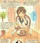  black_hair bow braid brown_eyes colored_pencil_(medium) cup curry curry_rice dated drinking_glass eating egg food hair_bow hand_on_own_cheek hand_on_own_face isonami_(kantai_collection) kantai_collection kirisawa_juuzou long_hair looking_at_viewer numbered rice salad school_uniform serafuku short_sleeves skirt solo spoon traditional_media translation_request twitter_username 