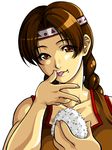  braid brown_eyes brown_hair food food_on_face headband julia_chang long_hair native_american onigiri pleasure-treasure rice rice_on_face solo tekken twin_braids 