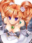  arcana_heart arcana_heart_2 bad_id bad_pixiv_id bangs blush breasts cleavage downblouse dress drill_hair dual_wielding earrings elbow_gloves flower from_above gloves gun hair_flower hair_ornament holding jewelry large_breasts necklace no_bra orange_hair paopao pendant petra_johanna_lagerkvist purple_eyes rose solo twin_drills weapon 
