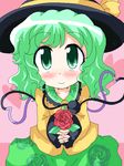  blush flower geetsu green_eyes green_hair hat komeiji_koishi rose smile solo touhou 