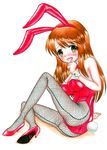  animal_ears asahina_mikuru bad_id bad_pixiv_id blush brown_eyes brown_hair bunny_ears bunnysuit colored_pencil_(medium) fishnet_pantyhose fishnets hidaka_medaka highres long_hair lying marker_(medium) nib_pen_(medium) on_side pantyhose solo suzumiya_haruhi_no_yuuutsu tears traditional_media 