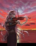  blue_eyes iizuka instrument long_hair megurine_luka pink_hair solo sunset violin vocaloid 