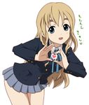  bad_id bad_pixiv_id bent_over blonde_hair blue_eyes doraemono heart heart_hands k-on! kotobuki_tsumugi long_hair miniskirt moe_moe_kyun! school_uniform skirt solo thighs 