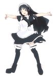 akiyama_mio alternate_costume baba_arumi bad_id bad_pixiv_id black_eyes black_hair boots enmaided garters highres k-on! legs long_hair maid maid_headdress open_mouth outstretched_arms solo spread_arms thighhighs 