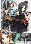  akiyama_mio black_hair blue_legwear chibi don't_say_&quot;lazy&quot; fingerless_gloves gloves green_eyes guitar hat hirasawa_yui instrument k-on! kotobuki_tsumugi long_hair m.h microphone microphone_stand mini_hat mini_top_hat multiple_girls pantyhose tainaka_ritsu top_hat 