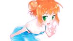  \m/ bad_id bad_pixiv_id bare_shoulders double_bun downblouse dress face green_eyes hands orange_hair original short_hair smile solo zpolice 