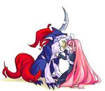  animal bad_id bad_pixiv_id black_capelet capelet demon_girl disgaea hair_brush long_hair mage_(disgaea) mystic_beast_(disgaea) noko351 pink_hair pointy_ears very_long_hair wolf 