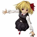  bad_id bad_pixiv_id blonde_hair cervus from_above grin hair_ribbon red_eyes ribbon rumia smile solo touhou 