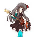  akiyama_mio aqua_legwear bass_guitar black_eyes black_hair don't_say_&quot;lazy&quot; dress fingerless_gloves gloves gorujitai instrument k-on! long_hair pantyhose single_glove solo 