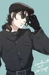  adjusting_eyewear bad_id bad_pixiv_id brown_hair buttons cabbie_hat gloves green_eyes gundam gundam_00 hat lockon_stratos lyle_dylandy male_focus saitou_ataru solo standing sunglasses trench_coat 