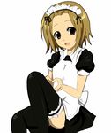  akaishi_yui alternate_costume apron bad_id bad_pixiv_id brown_eyes brown_hair enmaided garters heart heart_hands k-on! maid maid_headdress moe_moe_kyun! short_hair solo tainaka_ritsu thighhighs tomboy 