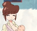  1girl animated animated_gif baby breast_feeding breast_slip brown_hair gun kill_la_kill one_breast_out weapon 