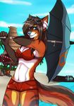  borderlands canine clothed clothing female looking_at_viewer mammal miko-chan scout seaside skimpy solo umbrella villdyr 
