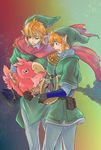  bird blonde_hair blue_eyes cape dual_persona gloves harp hat instrument link loftwing multiple_boys noa24hayashi pointy_ears smile the_legend_of_zelda the_legend_of_zelda:_skyward_sword 