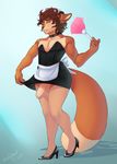  balls blush canine clothed clothing crossdressing fox half-erect high_heels maid maid_uniform male mammal penis presenting_penis revadiehard skirt skirt_lift solo uncut 