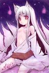  :o animal_ears bare_shoulders breasts fox_ears highres japanese_clothes kimono neru_fia open_clothes original partially_submerged red_eyes small_breasts wet white_hair 