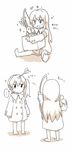  ... 2girls 2koma ? akagi_(kantai_collection) any_(lucky_denver_mint) arrow arrow_in_head bow_(weapon) comic crying crying_with_eyes_open highres kaga_(kantai_collection) kantai_collection long_hair monochrome multiple_girls side_ponytail tears translated weapon younger 