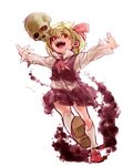  :d blonde_hair blouse darkness hair_ribbon open_mouth outstretched_arms red_eyes ribbon rumia shiro_(hakukosui) short_hair skirt skull smile spread_arms touhou vest 