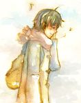  ^_^ closed_eyes coat earplugs lowres male_focus original profile scarf solo sudo_tsuitta_(aono512) traditional_media watercolor_(medium) 