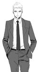  bad_id bad_pixiv_id beard belt facial_hair formal greyscale hendricksen looking_to_the_side male_focus monochrome nanatsu_no_taizai nazonazo necktie shirt simple_background sketch solo standing suit white_background 