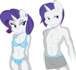  absurd_res alpha_channel ambris anthro anthrofied blue_eyes boxers bra breasts chest_tuft cleavage clothed clothing crossgender equine female friendship_is_magic fur gray-gold hair hi_res horn horse male mammal my_little_pony navel nipples panties plain_background pony purple_hair rarity_(mlp) self_ponidox smile square_crossover transparent_background tuft underwear unicorn white_fur 