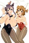  amaya_haruko animal_ears blue_eyes bow bowtie breasts brown_eyes brown_hair bunny_ears bunny_girl bunny_tail bunnysuit detached_collar huge_breasts kushiya_inaho maken-ki! nyan_type official_art pantyhose side_ponytail tail twintails wrist_cuffs 